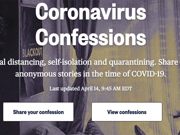 A screenshot of the top of the Coronavirus Confessions site
