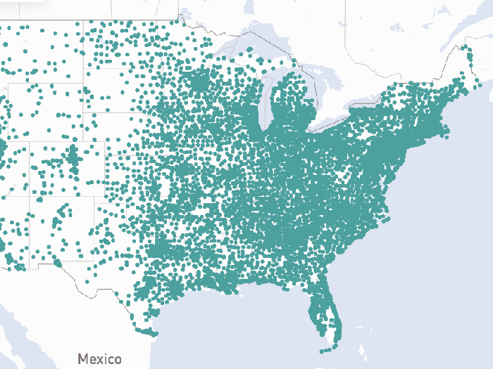 A screenshot of PlanYourVaccine.com's map