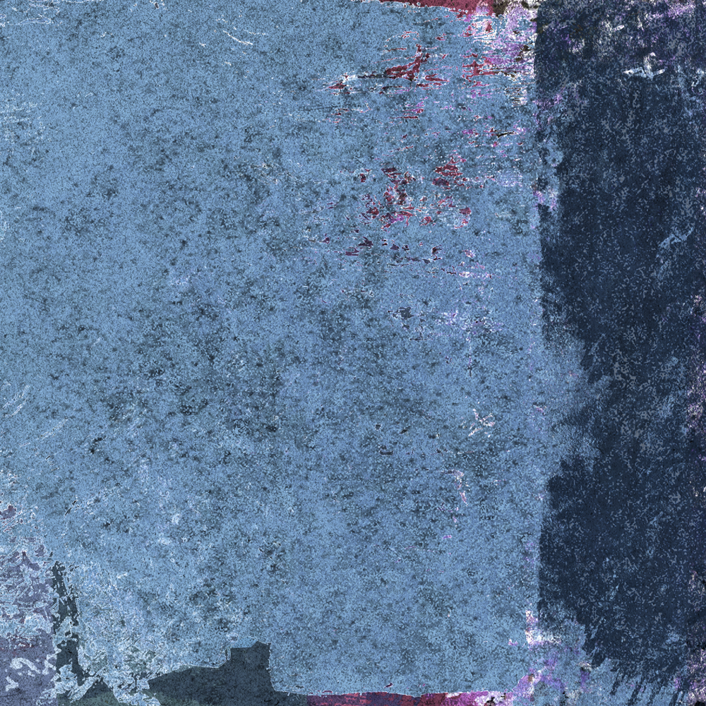 A digital painting of two colors, blocks of blues, with a dark red in the background.